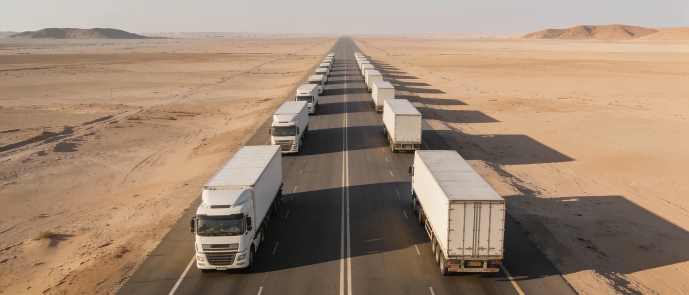 Freight lorries on a desert highway, the physical route to market